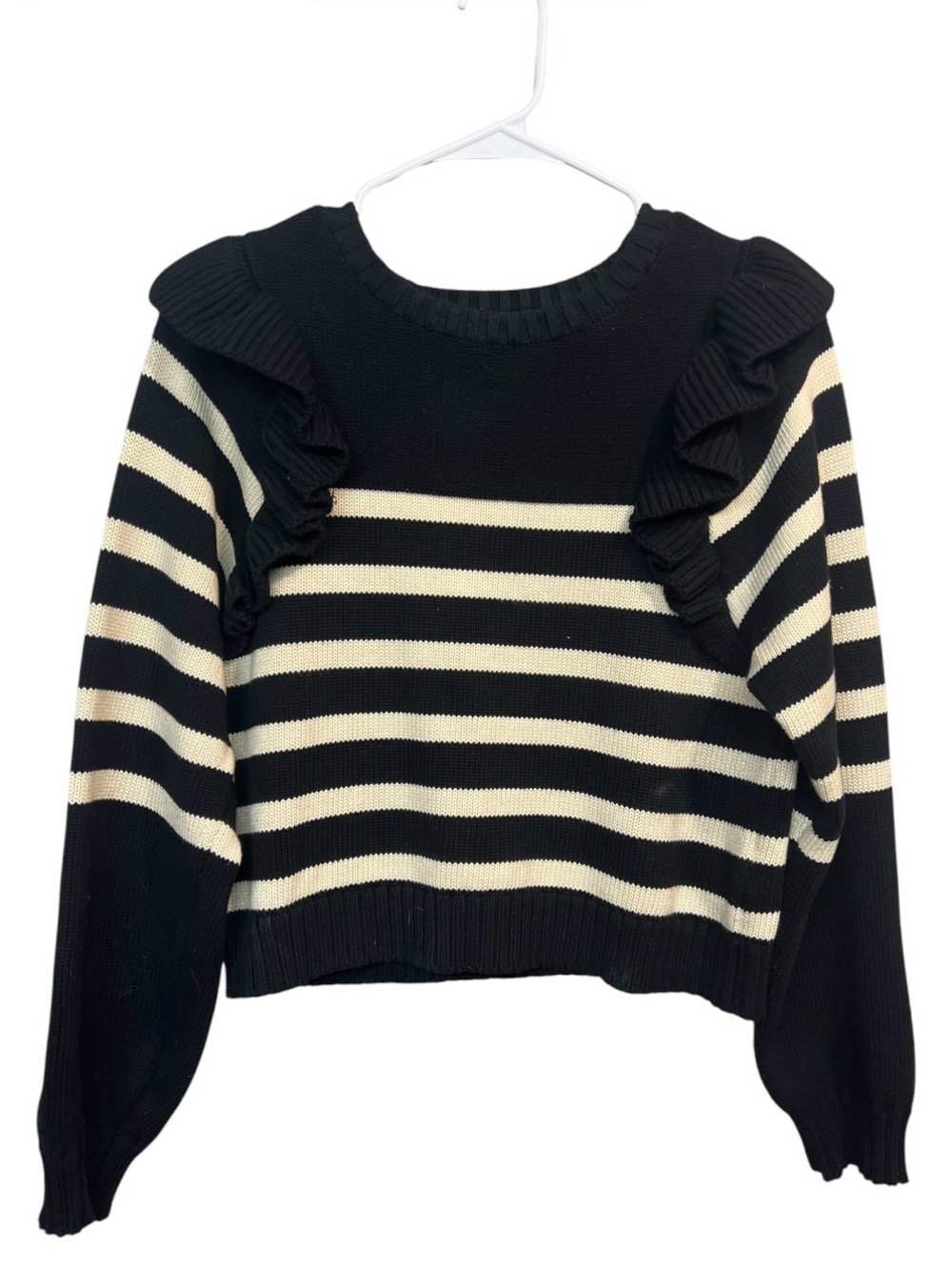 Cleobella Blair Sweater Striped Ruffle Black Ivory  Size Small